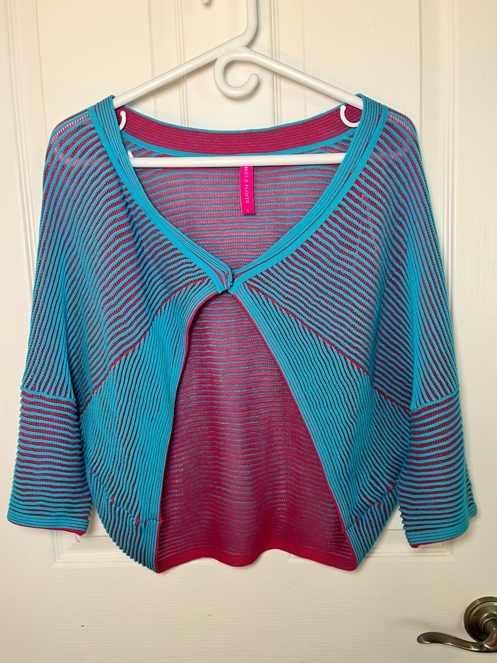 Zaket & Plover Two-Tone Ottoman Ribbed Twist Shrug Cardigan - Small